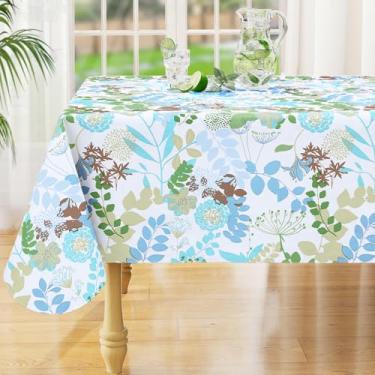 Imagem de misaya Toalha de mesa retangular de vinil impermeável, toalha de mesa limpa com forro de flanela, capa de mesa de plástico para jantar, piquenique, interior e exterior (folhas, 152 x 213 cm)