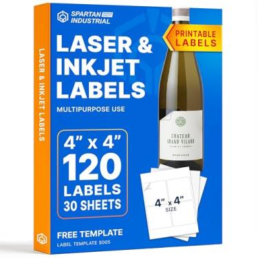 Imagem de Etiquetas quadradas imprimíveis de 10 x 10 cm para impressoras a jato de tinta e laser - 30 folhas, 120 adesivos personalizados brancos foscos para logotipos de negócios, adesivos de código QR