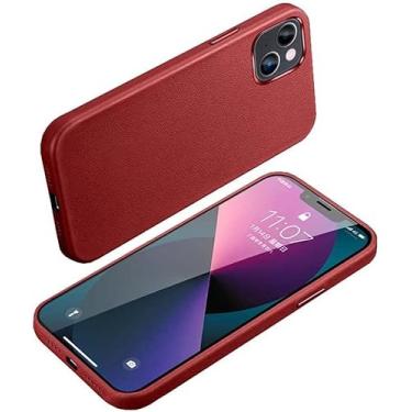 Imagem de VEVEL Capa de couro genuíno para Apple iPhone 14 Plus (2022) 6,7 polegadas, capa traseira de telefone resistente a arranhões à prova de choque [proteção de tela e câmera] (cor: vermelho)