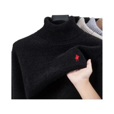 Imagem de Suéter De Veludo Masculino De Gola Alta, Pulôver Tricotado Quente E Gr