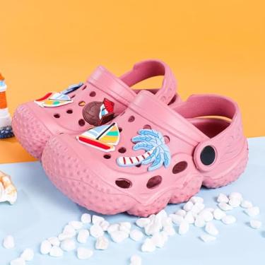 Imagem de Tamancos infantis clássicos - Sapatos de jardim leves e respiráveis para meninos e meninas, sem cadarço e sem cadarço à prova d'água, Rosa escuro, 11 Little Kid