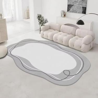 Imagem de Tapete oval irregular moderno para sala de estar, estilo simples, decoração, tapete de pelúcia para cabeceira de cama, tapete de banheiro lavável para porta (80x160cm 31,5x63in/Pelúcia-8)
