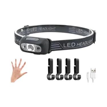Imagem de Lanterna De Cabeça LED Recarregável Luz Forte Portátil USB Sensor Lant