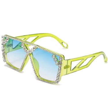 Imagem de Óculos de Sol Oversized com Lentes Degradê em Cores Candy, Proteção UV400, Ideais para Esportes ao Ar Livre, Corrida e Ciclismo, nas Cores Verde e Azul.