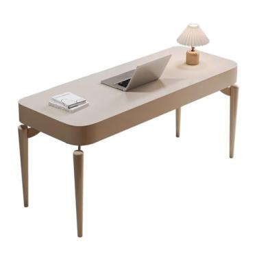 Imagem de Mesa de computador para escritório em casa, madeira sola, mesa de computador portátil com gavetas, mesa de escrita minimalista moderna para escritório doméstico com armazenamento, branco creme(s)