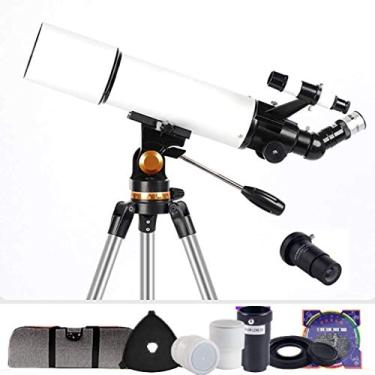 Imagem de pcagfaajmh Telescópio refrator de astronomia de 80 mm para crianças, monoscópio astronômico, iniciantes, céu, monocular, mira de viagem, decoração de casa, presente de Natal, branco, H (E)