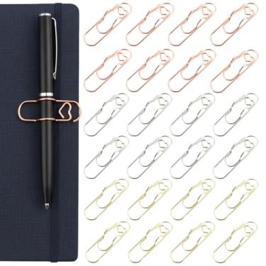 Imagem de Cohortstar 24 peças de clipe de papel de metal, clipe de caneta de aço dourado para cadernos, diários e agendas, material escolar portátil de escritório para lápis e canetas