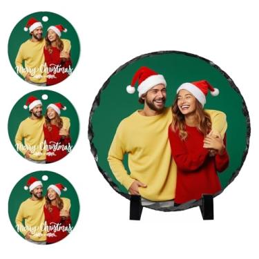 Imagem de Decoração de Natal personalizada em ardósia – Moldura de coração Quepitty, placa fotográfica, presentes para a família