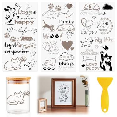 Imagem de HICOHAND Transferências para artesanato, 3 peças de adesivos UV DTF de transferência de cães de estimação, decalques à prova d'água, móveis para scrapbook de madeira, copos de vidro, vasos, decoração