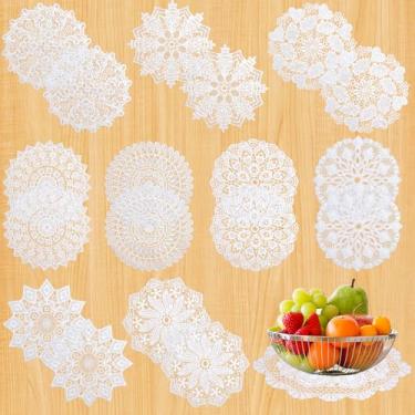 Imagem de HICOHAND Doilies de renda de crochê feitos à mão, 19 peças, porta-copos vintage de renda de algodão para mesas de cozinha, sala de jantar, decoração de casamento