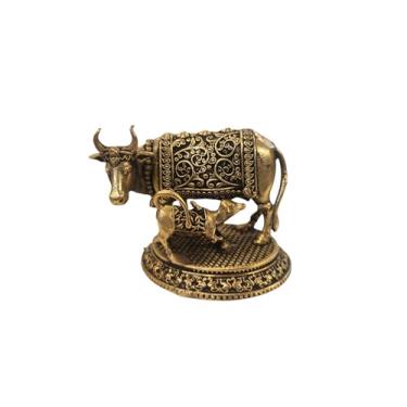 Imagem de Kaamdhenu Statue Brass holy Cow and Calf Figurine Idol for Home Temple Mandir, Gift & Decor Spiritual Indian Art Sculpture for Home Decor