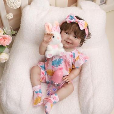 Imagem de Bebê Reborn Menina Boneca de Silicone Realista 48cm Olhos Castanhos Pode Dar Banho