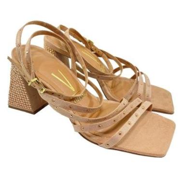 Imagem de Sandália Vizzano Salto Bloco Trabalhado Camurça - Nude - 39-Feminino