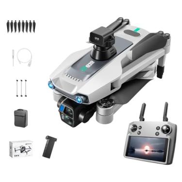 Imagem de Drone de fotografia aérea cardan de 3 eixos com posicionamento GPS, prevenção de obstáculos, controlador de tela, 2 baterias, branco (branco)