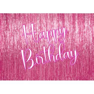 Imagem de DePhoto Pano de fundo rosa brilhante de 1,8 m x 1,8 m para fotografia com franjas de folha de estanho rosa metálico para mulheres, aniversário, casamento, chá de bebê, decoração de festa de fotos