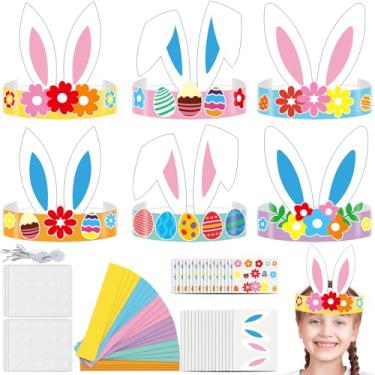 Imagem de Lonfliness 24 Sets Easter Bunny Headbands Craft Kits DIY Spring Bunny Paper Hat Rabbit Ears Crown with Easter Egg Flower Cutouts Art Craft Set Holiday Party Favor School Home Egg Hunt Activity
