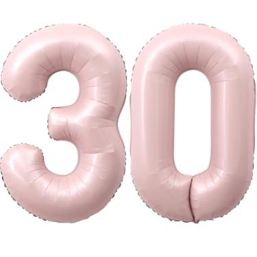 Imagem de SULALABOO Balão grande rosa claro número 30 de 101 cm 0-9 gigante digital 30º para decorações de aniversário de aniversário de formatura