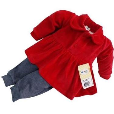 Imagem de Conjunto Longo Luxo Blusa Calça Bebê Menina Rf 7291 - Vermelho - P ( 2 - 3  MESES )-Feminino