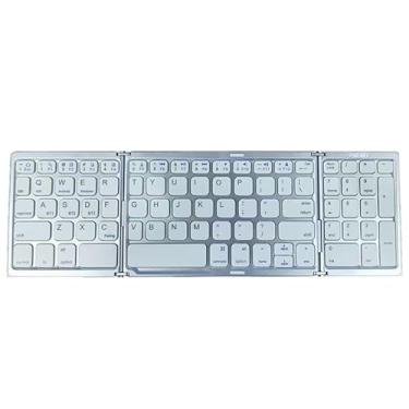 Imagem de Teclado portátil dobrável sem fio, ultrafino, mini teclado Bluetooth de três dobras, compatível com três sistemas + teclas numéricas (prata)