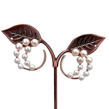 Imagem de DWBPGVUN Brincos de pérola branca cultivada de água doce folheados a ouro para mulheres, joias vintage