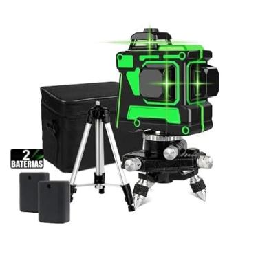 Imagem de Nível Laser 12 Linhas Verde 3d 2 Baterias Litio Recarregável Nivelador Horizontal Vertical Esquadro Laser Rotativo Com Suporte Magnético Mini Tripé Rotativo E Case Almofadado Para Transporte
