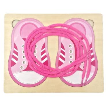 Imagem de Brinquedo Educativo Alinhavo Par Tênis Amarrar Cadarço MDF Estimula Co