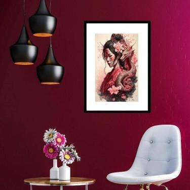 Imagem de Quadro Gueixa Com Dragão - 60X48Cm