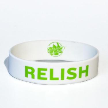 Imagem de Culinary ID Bands Etiqueta de garrafa de silicone, estampa "Relish", serve para garrafas de draga e coqueteleira de 473 a 680 g, pulseira durável para identificação de alimentos, nível profissional, 1
