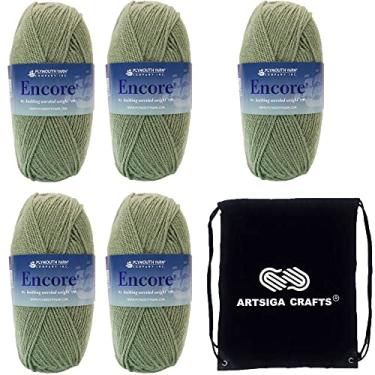 Imagem de Plymouth Yarn Estufa leve penteada para tricô Encore 1232, 5 novelos (mesmo corante, total: 500 gr, 900 m), peso médio #4, 75% acrílico/25% mistura de lã, pacote com bolsa de projeto Artsiga Crafts