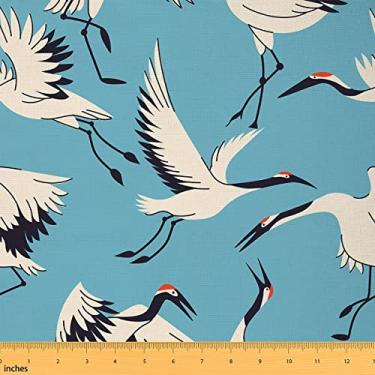 Imagem de Crane Fabric by The Yard Wild Flying Animal Blue Sky Decor Tecido para amantes de arte artesanal Estilo Japonês Cor Retrô Tecido impermeável para cama ao ar livre Projetos DIY 3 jardas, 274 cm C x 149