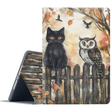 Imagem de FGDRFGRW Capa para Samsung Galaxy Tab A11 Plus/A9 Plus 11 polegadas 2025/2023, suporte ajustável, função despertar/hibernar, capa de proteção total - gato preto coruja Halloween