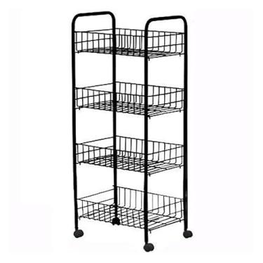 Imagem de Prateleiras de cozinha para casa móvel, carrinho de armazenamento de várias camadas, rack de exibição de frutas e lanches, organizador de dormitório, solução de armazenamento preta que economiza