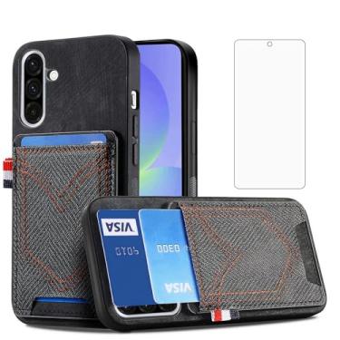 Imagem de Asuwish Capa de celular para Samsung Galaxy A56 5G Magnético Móvel Slim Capa de celular com protetor de tela de vidro temperado e couro PU jeans com compartimento para cartão de crédito Acessórios A