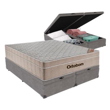 Imagem de Cama + Box Airtech Colchão Ortobom Queen Com Baú Bege Springpocket Cor:cinza
