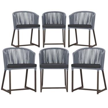 Imagem de 6 Cadeiras De Jantar Noronha Marrom Corda Náutica E11 Trama Prata