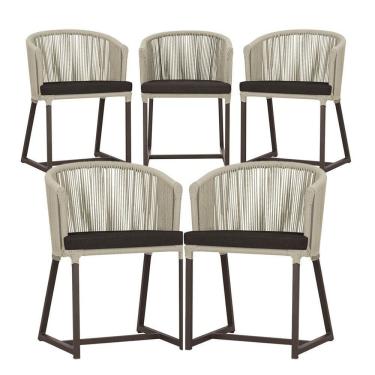 Imagem de 5 Cadeiras De Jantar Noronha Marrom Corda Náutica E9 Trama Rami