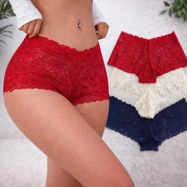 Imagem de Calcinha de Renda Feminina Sensual kit com 10 Caleçon fio dental Short