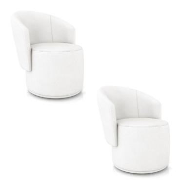 Imagem de Poltrona Decorativa Orgânica Fixa Para Sala Kit 2 Malu Sintético Branco M11 - D'rossi