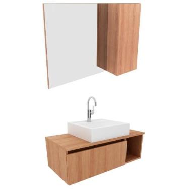 Imagem de Gabinete Suspenso Com Cuba E Espelheira Amendoa - TECNO MOBILI