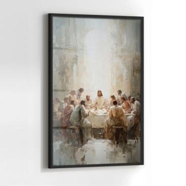 Imagem de Quadro com Moldura e Acrilico Cristal Vidro Santa Ceia Arte para Sala,