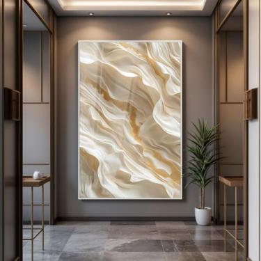 Imagem de Quadro com Moldura e Acrilico Cristal Vidro Abstrato Branco Dourado pa