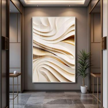 Imagem de Quadro com Moldura e Acrilico Cristal Vidro Relevos Ondas Douradas par