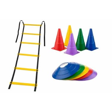 Imagem de Kit Funcional de Agilidade com 5 Cones, 5 Chapéus Demarcadores e Escada de Treino – Coordenação, Velocidade e Performance – Storeasy