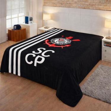 Imagem de Cobertor Casal Corinthians Oficial Licenciado Soft Preto 1,80x2,20 cm 
