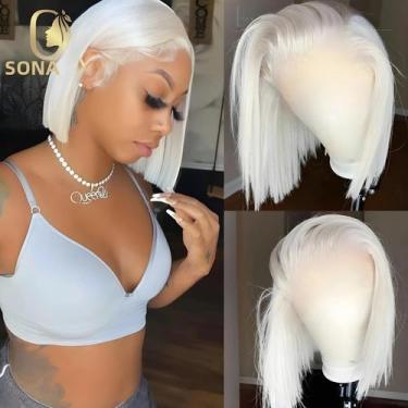 Imagem de Peruca Frontal Transparente 13x6 De Cabelo Humano Liso Bob, Loiro Cinz