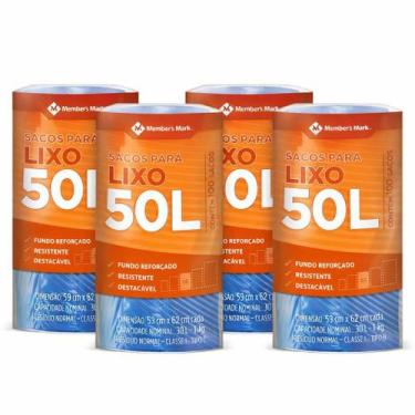 Imagem de Kit 4 rolos saco de lixo 50l fundo reforçado members mark 100 unidades