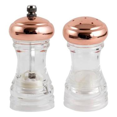 Imagem de Moedor E Saleiro Porta Tempero Condimentos Acrílico Com Tampa Rosé Gol
