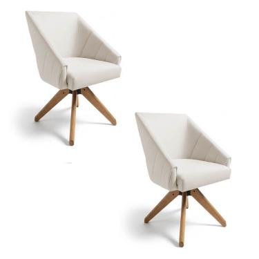 Imagem de Kit 2 Poltronas Giratórias Alana Veludo Base De Madeira - Pallazio Cor Bege