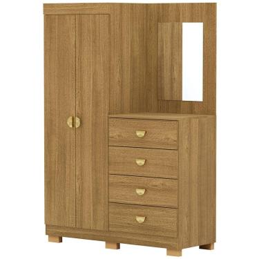 Imagem de Cômoda Para Quarto Com Espelho 2 Portas 4 Gavetas 120cm Tulsa V01 Nature - Lyam Decor