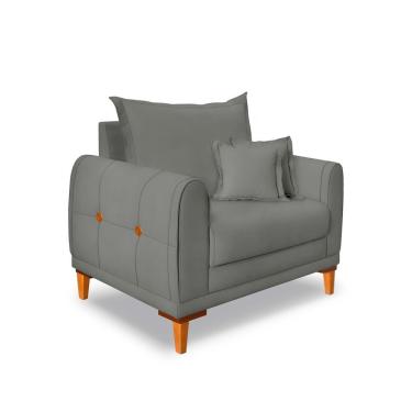 Imagem de Poltrona Livia Veludo Grafite Pés De Madeira - Pallazio